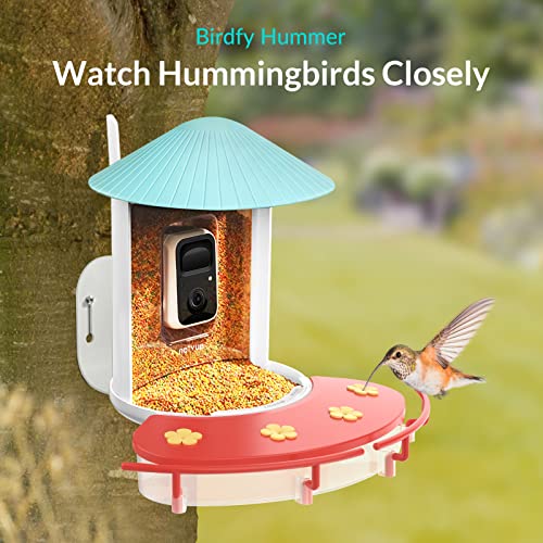 NETVUE Hummingbird Feeder Perch, Compatible with Birdfy, Attract Hummingbirds, 18.3 oz Capacity, 2 in 1 Bird Feeder, Ideal Gift for Hummingbird Lovers