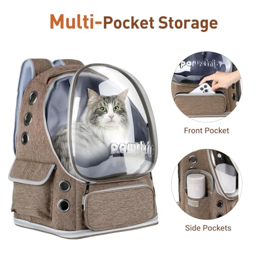Cat Backpack Carrier with Large Space Bubble Window, Airline Approved Breathable Pet Carrier for Small Dogs Cats up to 15lbs, Foldable for Travel Hiking & Outdoor Use - color: Brown