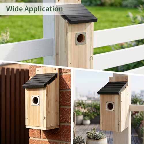 2 Pcs Bird Box Houses for Outside, 11.81 x 4.92 x 4.92 in Outdoor Hanging Wooden Birdhouses for Bluebirds, Unstained Natural Wood, 1.5 in Entry Hole, Sloped Roof, Bird Box for Wren, Finch, Swallow