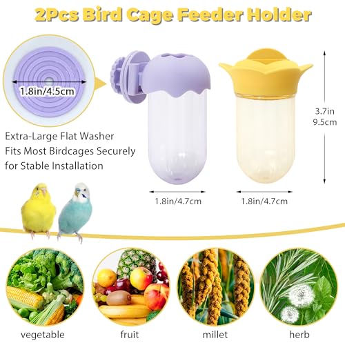 2Pcs Bird Veggie Feeders, with Water-Storage Design for Fresh Greens | Hanging Cage Feeder for Vegetables & Fruits, No Mess Millet Holder for Parakeet, Quick Clean Clip, No Spill Feeder for Parrot