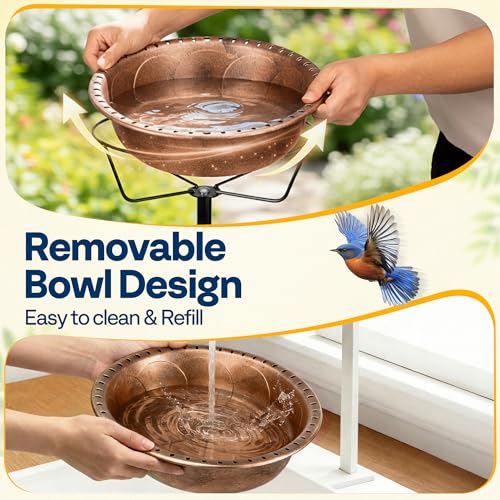 VIVOHOME Bird Bath with Solar Fountain and Metal Ground Stake, Bronze | Solar Powered Pump, Weather-Resistant ABS, 1.45-Gallon Capacity, for Outdoor/Garden, Bird-Friendly, Easy to Clean - color: Bronze, size: Birdbath with Fountain