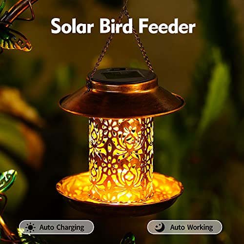 YADOOLIFE 37.8" Bird Bath and Solar Bird Feeders Combo with Flower Planter Pedestal, Metal Bird Baths for Outdoors, Decorative Birdbath with Butterfly for Outside Garden Yard, Weather Resistant