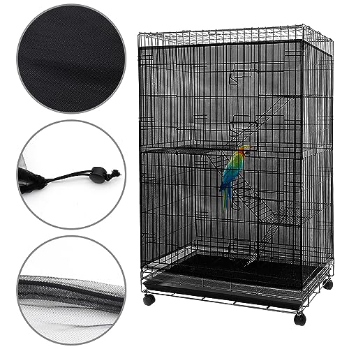 118 x 39.4 inch in Circumference and Width Adjustable Birdcage for Parrot,Black | Seed Feather Catcher Bird Cage Net Cover Soft Skirt Guard Birdcage Nylon Mesh Netting - color: Black