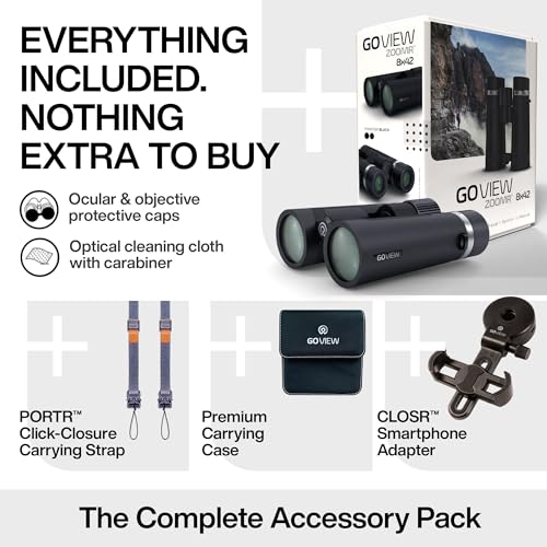 ZOOMR 8x42 Binoculars — Lightweight, Durable Binoculars for Adults w/Smartphone Adapter, Strong GFRP Housing, Anti-Fog & Multi-Coated Lens — for Travel, Nature, Sports - Phantom Black | High Powered Lightweight, Fully Multi-Coated Optics, CLOSR™ Smartphon