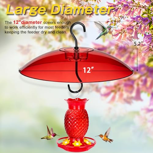 Gtongoko Bird Feeder Cover Dome 12" Red Bird Feeder Rain Guard 1 Pack | Bird Feeder Cover for Rain Red PC Dome Built-in Ant Moat Chew-Resistant Keeps Seed Dry Fits Hanging Bird Feeders - color: Red