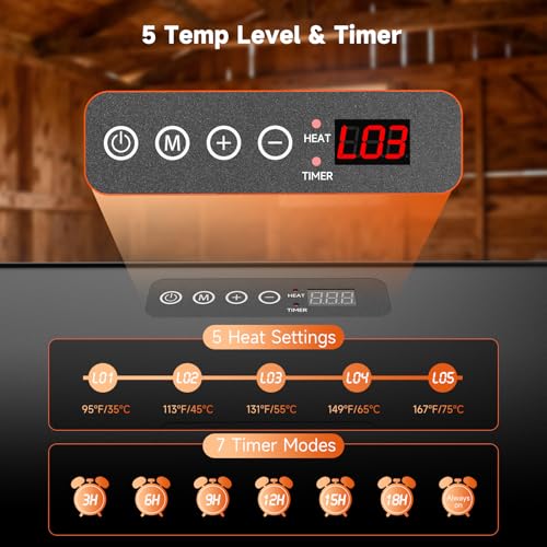 Chicken Coop Heater, 12 * 16inch Large Brooder Heater Plate for Chicks, Adjustable Height Brooder Warmer for 30-40 Baby Chicks, 5 Level Temp Adjustable Heating Plate, 75 Watt, Energy-Efficient & Safe