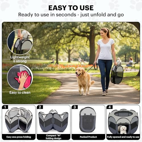 LAFYETTE. - USA Based, Dog Cat Playpen, Puppy Kitten Pet Playpen Indoor Outdoor, Portable Pop Up Dog Kennel Tent Crate Cage for Dog Cat Rabbits, Foldable Pet Enclosure, Removable Top Cover, 29" x 16" - size: Medium (29"L x 16"H)