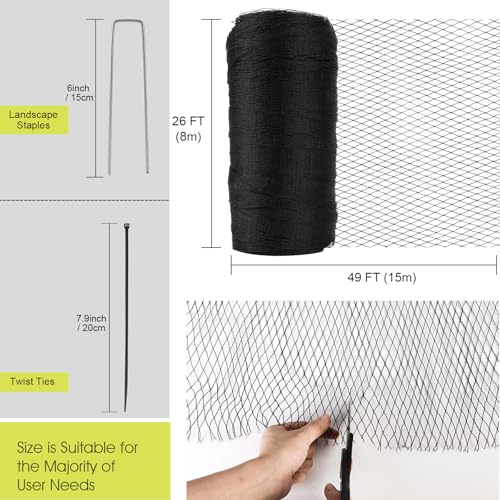 Bird Netting for Garden Protection, Anti Bird Mesh Garden Netting 26 x 49FT | RIFNY Heavy Duty Netting with Staples for Vegetable, Fruit Trees & Other Plants, Lasting Against Deer Squirrels and Poultry - size: 26 x 49 FT