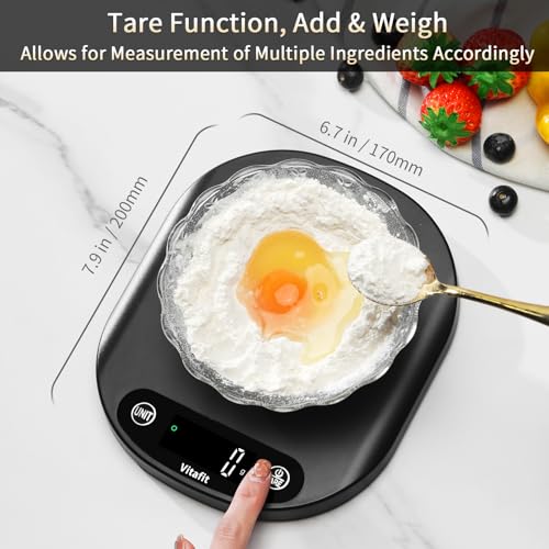 Vitafit 33lb/15kg Digital Food Scale in High Precision 0.1oz/1g, Our Own Kitchen Scale Professional Factory Since 2001, Home and Kitchen Essentials for Cooking and Baking, LED, 3*AAA Batteries, Black - color: Black