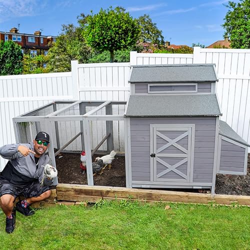 Aivituvin Extra Large Chicken Coop, Outdoor Rabbit Hutch Chicken Coop, Nesting Box, Leakproof Pull-on Tray and Ramps, Wooden Hen House for 6-10 Hens (Grey, AIR49) - size: AIR49