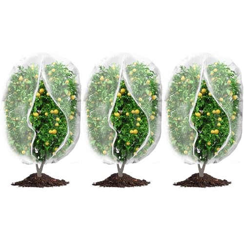 3Pcs Plant Covers from Insects, Bird Netting Barrier for Blueberry Bushes with Drawstring Zipper Mesh Garden Netting Fruit Tree Bags Plants Net Cage for Protect Tomato Vegetable Citrus, 3.3×5Ft - size: 3.3×5Ft/ 3pcs/ zipper