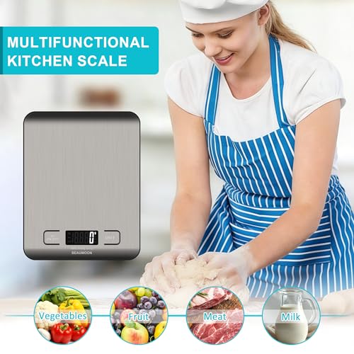 Food Scale Kitchen-Scale 11lb/5kg Food Scale for Kitchen Stainless Steel LCD Display Tare Function (g/oz/ml) for Meal Prep Coffee (Batteries Included) - color: sliver
