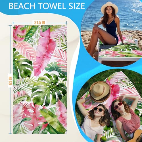 2 In1 Beach Towel Backpack - Tropical Leaves Beach Blanket Convertible Towel for Travel Picnic - color: Tropical Leaves Multi