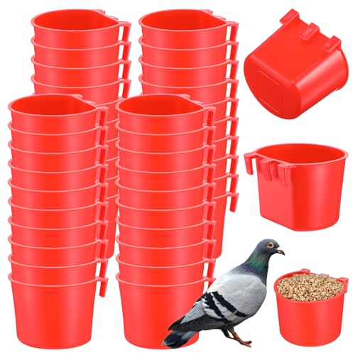 40 Pcs Cage Cups Birds Feeders – Hanging Chicken Feeders & Waterers, Bird Water Dispenser, 8 oz Plastic Food/Water Bowl for Parrot, Pigeons, Quail, Gamefowl, Bunny, and Small Pets (Red)