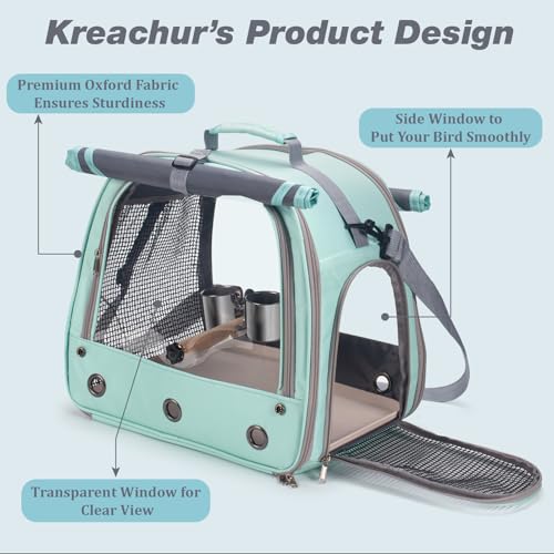 Bird Carrier Parrot Travel Cage with Perch, Food Bowl, Tray and Breathable Clear Window, Bird Travel Bag for African Gray Cockatiel Caique Conure Quaker, for Vetting Camping Hiking (Blue) - color: Blue