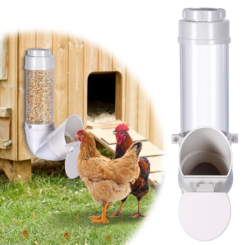 6Lbs PVC Poultry Gravity Feeder Large Hanging Automatic Chicken Feeder Port | Chicken Feeder No Waste with Lid and Visual Tube Poultry Hanging Chicken Coop Feeder Port for Quails,Ducks,Turkeys,Geese