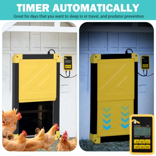 Aivituvin Solar-Powered Automatic Chicken Coop Door with Heating, Weatherproof Auto Opener for Chicken Houses/Duck Runs, Dual Power Modes, Safety Sensor, Easy Installation (Black)