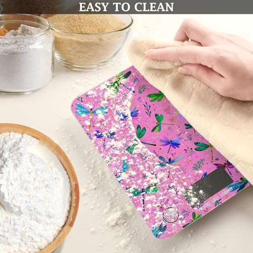 Food Scale Kitchen Scale Food Weight Scales Digital Weight Grams and Ounces Small Electronic Food Scale for Baking Cooking Deep Pink Dragonflies and Leaves - color: Deep Pink Dragonflies and Leaves