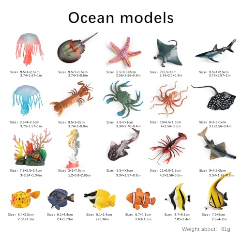 Sea Animals Toys Figures 21Pcs, Plastic Marine Creature Shark Fish Starfish Crab Lobster Octopus Seahorse Coral Jellyfish Ocean Life for Kids Birthday Party Favor Cake Decoration - style: Sea
