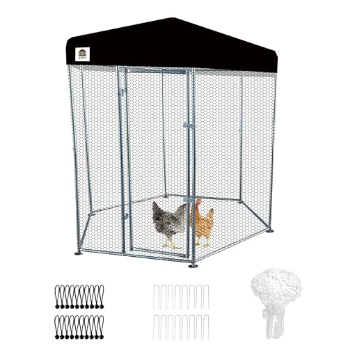 Hexagonal Metal Chicken coop with Cover for Yard, 6x6x7.5ft Large Chicken Run for 4-6 Chickens, Walk-in and Weatherproof Design Duck Pen, Thickened Black UV Protection Cover - size: 71.0"L x 90.0"W x 71.0"H