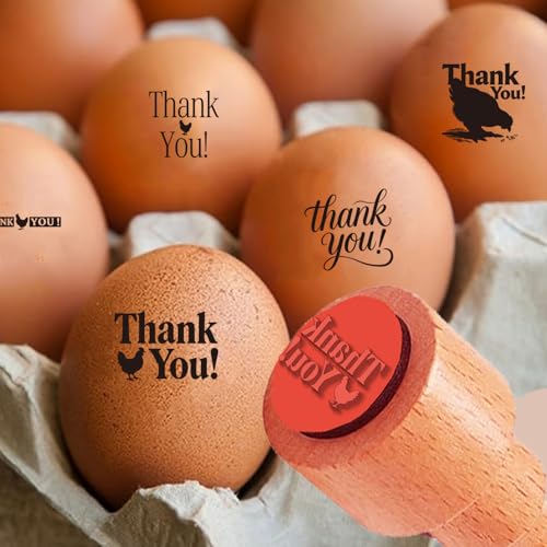 AHANDMAKER 5 Styles Wooden Rubber Chicken Egg Stamp Small Mini Thank You Stamp Unique Designs for Easter Egg Decoration DIY Making Scrapbooking Card Stamping Crafting - style: Thank You