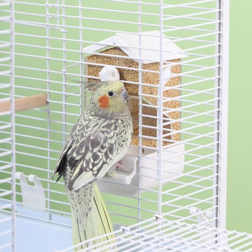 No Mess Parrot Automatic Feeder Anti-Scattering Bird Feeder for Cage Bird Food Bowl Container Parakeet Cage Accessories Finch Lovebirds Budgies Canary (Round Roofs)