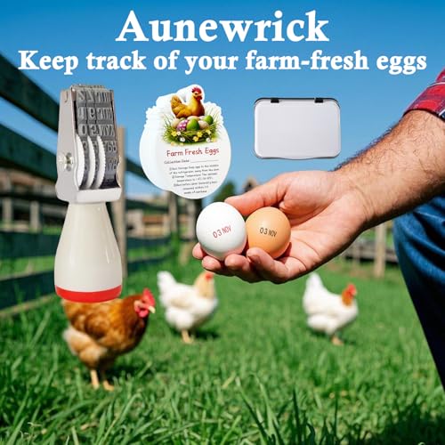 Egg Dater Kit, 1 Date Stamp（Month&Day）, 1 Black Fade-Resistant Ink, 50 Farm Fresh Eggs Instructions, for Chicken Duck Turkey Goose Eggs - color: White/Red