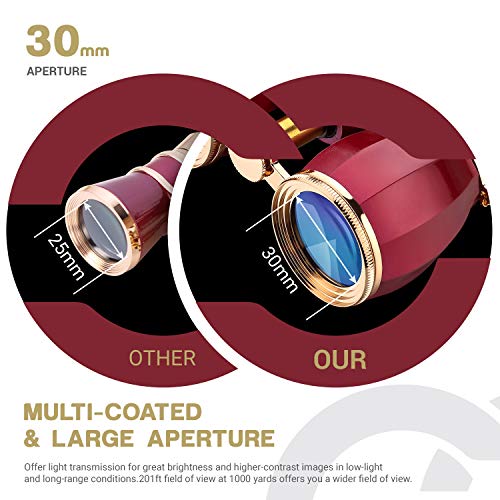 ESSLNB Opera Glasses Binoculars for Women Adults 4X30mm Theater Glasses Compact Binoculars for Theater and Concerts Antique with Case Removable Chain (Red) - color: Red