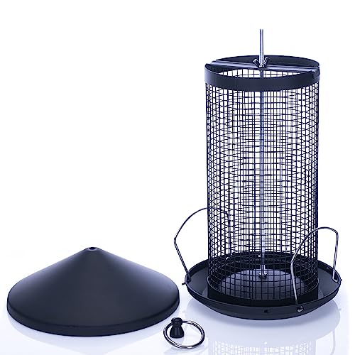 Cottage Garden 12 inch Matte Black Heavy Duty Mesh Metal 3 Lb. Secure Cap Cover Nut Bird Feeder - color: Black