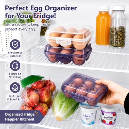 WRINGKIT 10 Pack 6 Count Egg Holder Camping, Clear Egg Storage Box with Lid | Portable Stackable Egg Carrier Containers Dispenser for Refrigerator, Travel, Kitchen, Picnic, Rv Trips, Eggs Protection Tray
