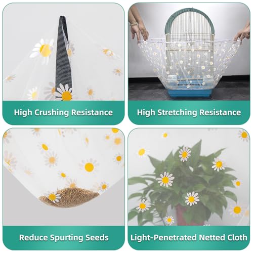 Bird Cage Seed Catcher, Seed Catcher Guard Net Cover, Parrot Nylon Mesh Net Cover, Universal Soft Airy Cage Net Stretchy Skirt for Round Square Cages (Daisy-White, 15.7" x87") - color: Daisy-white, size: 15.7" x87"
