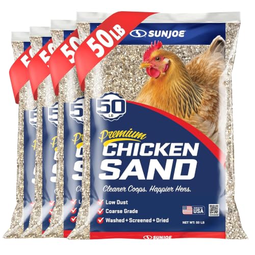 Sun Joe 4 Pack Chicken Coop Sand Natural Mineral Poultry Bedding, 50 lb Bag | Coarse Grade Poultry Bedding, Washed, Screened & Dried Habitat Supplies - size: 4 Pack