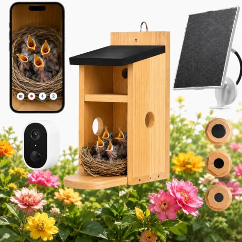 Smart Bird House with Camera - Solar Powered AI Bird Feeder with 4MP Color Night Vision, AI Species Recognition & IP66 Waterproof, Ideal Gift for Bird Lovers | 4MP Color Night Vision Camera, AI Bird Recognition, Solar Powered, 2.4GHz WiFi, Easy Setup, Sma