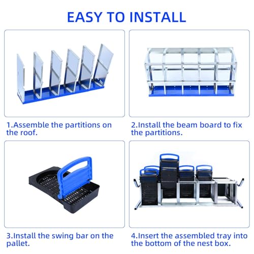 GarveeHome 2-Tier Chicken Nesting Box, 10 Compartment Metal Chicken Laying Boxes with Waterproof Roof ＆ Removable Trays for Hens, Poultry，Easy Egg Collection - color: Blue, size: 53.5"L x 16.9"W x 26.6"H