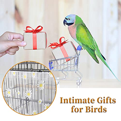 Daoeny Large Bird Cage Cover, Bird Cage Seed Catcher, Adjustable Soft Nylon Mesh Net with Daisy Pattern, Birdcage Cover Skirt Seed Guard for Parrot Parakeet Macaw Round Square Cages (White) - color: White, Daisy Design
