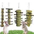 LWINGFLYER 4 Pack Bunny Chew Toys Apple Wood Chews Rabbit Cage Hanging Grass Cake Snack Treat for Teeth Grinding Improve Small Pet Guinea Pigs Chinchillas Hamsters Parrots Dental Health