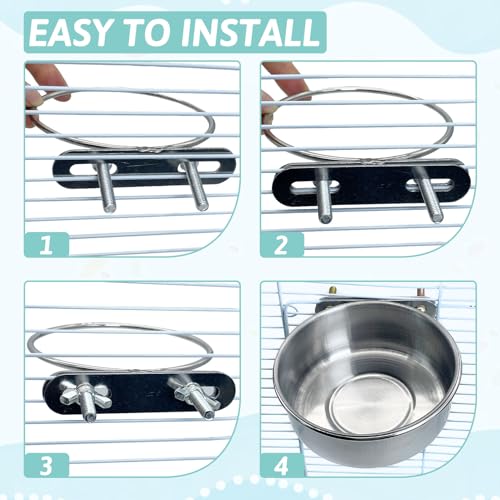 PINVNBY Stainless Steel Bird Bowl Parrot Food Water Bowls with Clamp Holder Bird Feeder Dish Cups Crate Bowls for Cockatiel Pigeons Conure Budgies African Greys (2PCS Screw Size: L)
