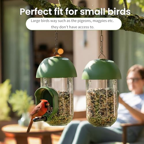 ‌LONA 2 Pack Tube Bird Feeders, Weatherproof Design with 1 Feeding Port | Easy-fill Top Design, 2 Ways for Hanging, Suits Mixed Seeds, Squirrel-Proof Bird Feeder for Backyard/ Garden/ Patio, Green - size: 1 Port ×2