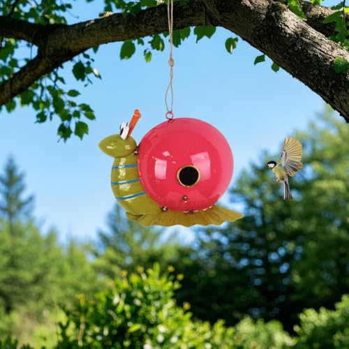 37" Bird Houses for Outside, Outdoor Metal Snail Birdhouse with Hanging String & Poles for Patio, Yard, Garden - style: Snail