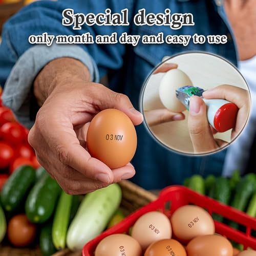 Egg Dater Kit, 1 Date Stamp（Month&Day）, 1 Red Fade-Resistant Ink, 50 Farm Fresh Eggs Instructions, for Chicken Duck Turkey Goose Eggs - color: Red