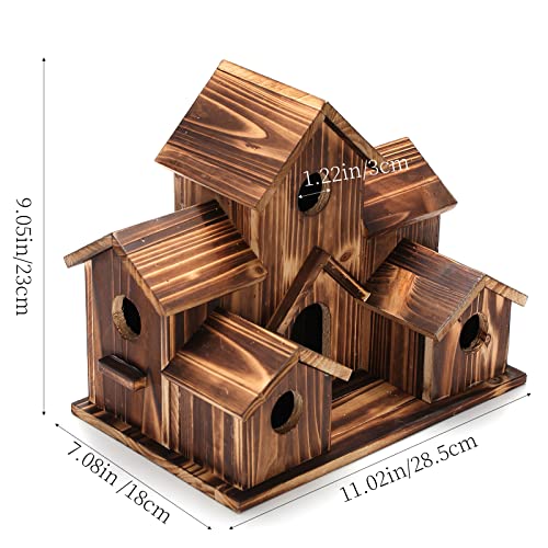 Bird Houses for Outside Hanging,6 Hole Wooden Bird Houses Largel Bird House for Backyard/Courtyard/Patio Decor Hummingbird House