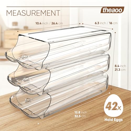 theaoo Egg Holder for Fridge, Automatic Rolling Egg Container, Clear, 3Pack | Quick Removable Inner Tray For Easy Egg Loading. Stackable Egg Dispenser For Refrigerator Storage And Organization - color: Clear, size: Pack of 3