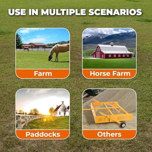 POPMOON 2-in-1 Horse Manure Fork Paddock Cleaner Tow Behind Trailer, 330 lb | Manure Scooper Yard Sweeper for Horse Manure, Heavy Duty Drag Manure Collector Fit ATV UTV Pasture Stable Farm Yard Cleanup - size: 43.5" L -with wheels