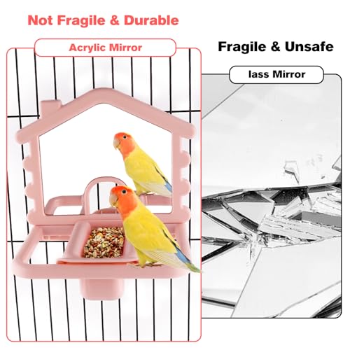 3 in 1 Bird Mirror with Perch Stand,Parrot Mirror for Cage,Bird Swing Toys for Cockatiels,Lovebirds,Conures,Parakeets-Helps Birds Release Stress (Pink) - color: Pink