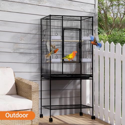 Garvee Large Bird Cage, 54" H Big Bird Cage with Stand for Parakeets Parrots Conures Lovebird Cockatiel Black