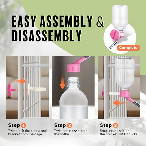 Choco Nose Patented No-Drip Water Bottle/Feeder for Guinea Pigs/Hamsters/Bunnies/Ferrets/Other Small Pets, Critters and Animals -for Cages, Crates or Wall Mount. 10.2 oz. Nozzle 10mm, Pink (C128) - color: C128 Pink, size: Guinea Pigs-Small Bunnies-Ferrets