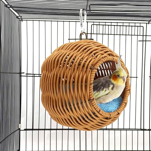 Rattan Bird Nest for Cage Hanging Parrot Breeding Nesting House | Washable Soft Lay Warm Sleep Hut Bird Cage Accessories for Cockatiels Budgerigars Finches Canaries (Circular opening) - style: Circular opening