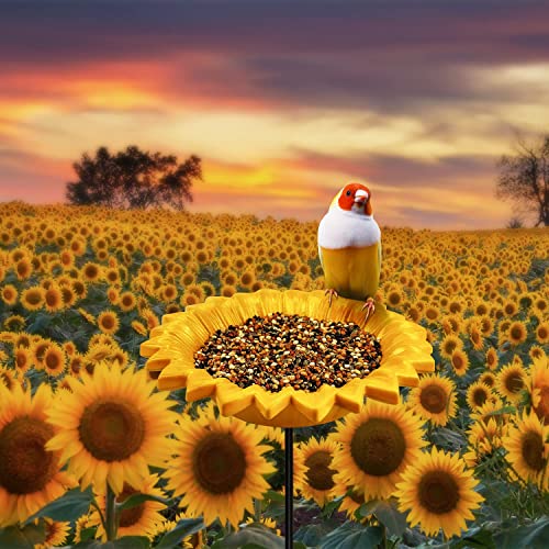 Sunflower Bird Bath&Birdfeeder for Small Birds Outdoors Mtal Flower Bird Bath Bowl Stick into Ground Cute Tray Feeders for Outdoor Garden Decoration for Bird Lovers - style: sunflower