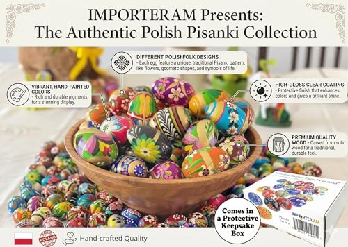 Polish Easter Hand Painted Wooden Eggs (Pisanki) Decorative Eggs for Easter Set of 6 Medium Eggs - size: Set of 6 Medium