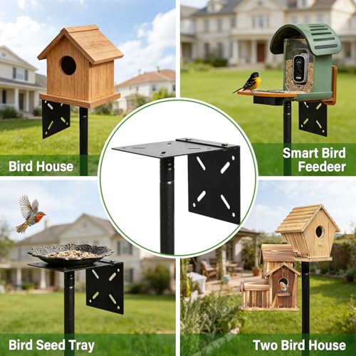 99 Inch Bird Feeder Pole with Squirrel Baffle, 360° Rotating Heavy Duty Bird House Pole for Outdoors Garden Yard, Adjustable Height Bird Feeder Stand with Shepherds Hooks Metal Trays